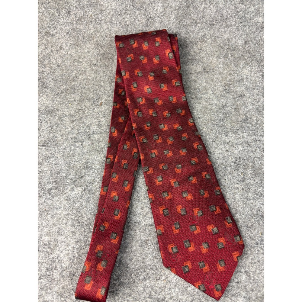 Ermenegildo Zegna Silk Tie Mens OS Burgundy Orange Grey Geometric‎ Square Italy
